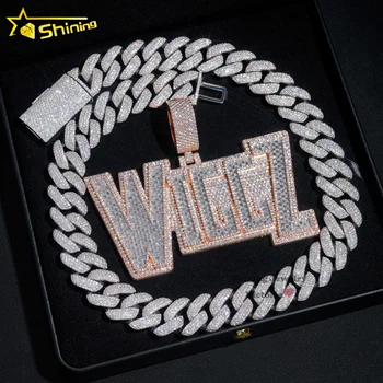 Custom Rose Gold Rapper Jewelry 925 Sterling Silver Mens Hip Hop Logo Letter Charm Iced Out VVS Baguette Moissanite Pendant