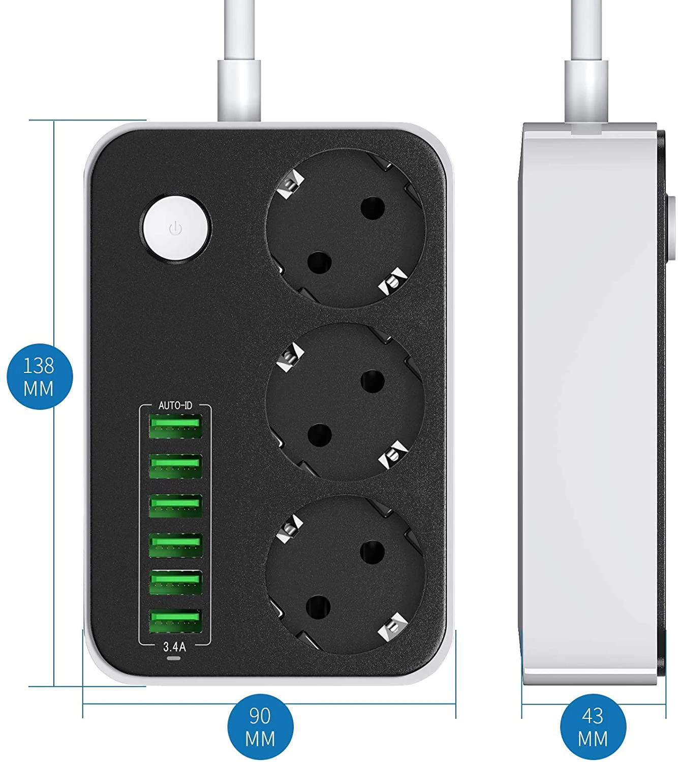 UK Power Strips with USB ports 3 Way Outlets 6 USB Ports Power Socket/Smart USB Charger Power UK Socket