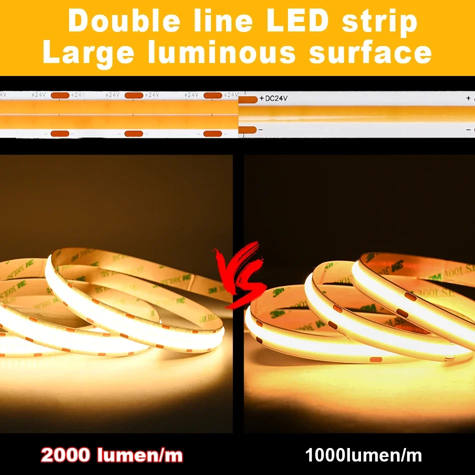 Super Bright Cob Led Strip Lm M Double Row Leds M Flexible