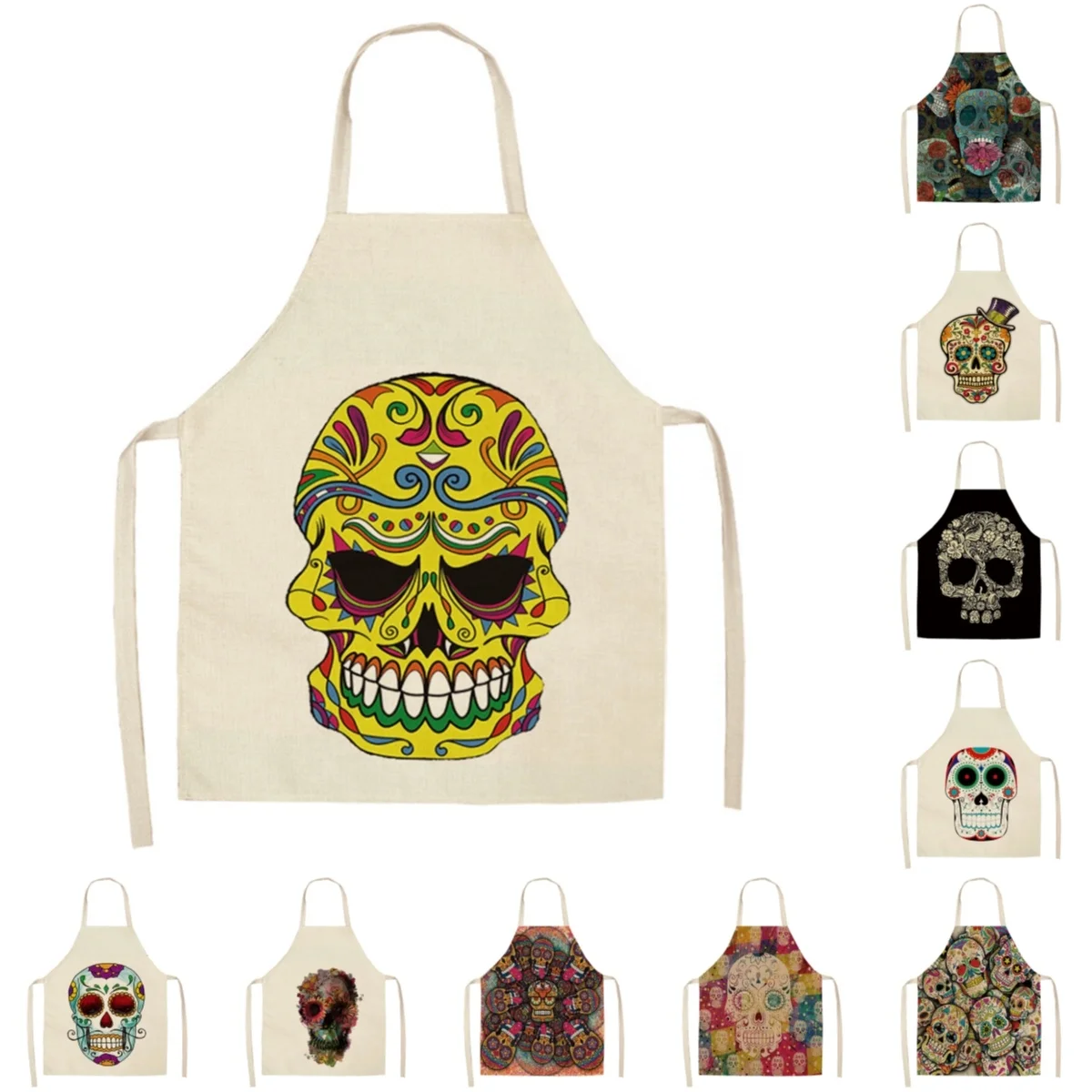 Halloween custom printing Creative Kitchen blank Apron Cooking Sleeveless Cotton Hemp Adult Aprons Home Cleaning Accessories