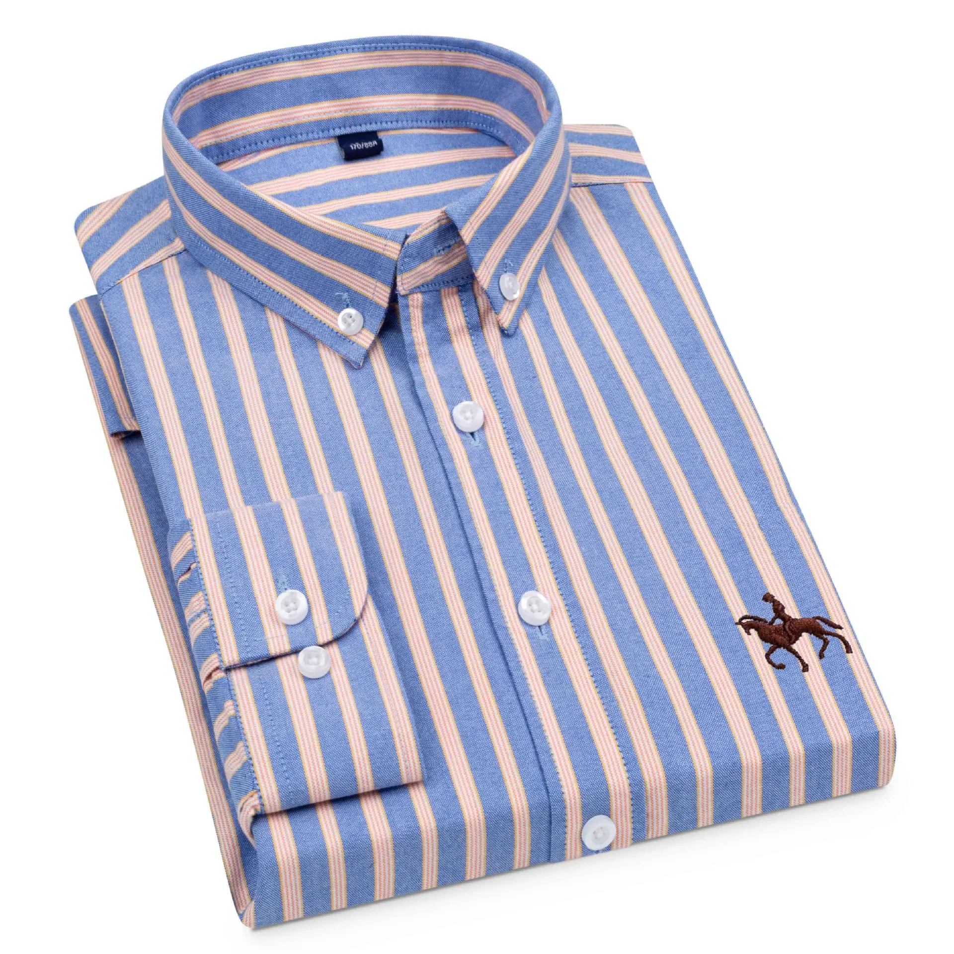OEM ODM Custom fashion oxford striped shirt Long Sleeve Slim Jacket Business Casual Flannel Shirt for Men