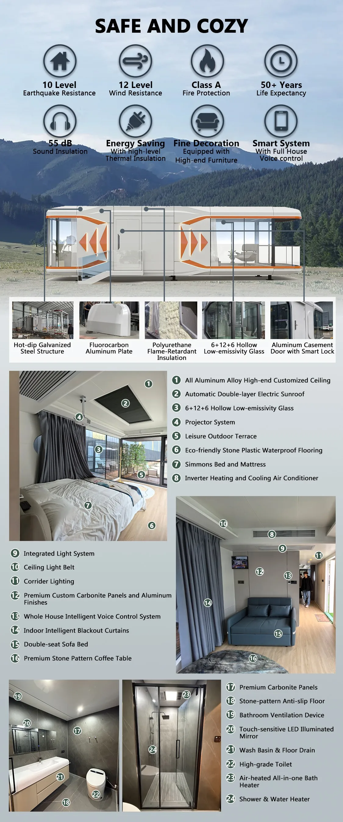 Modern Design Steel Frame Sandwich Paneo Eco Friendly Prefab V9 Space Capsule House 1 Set Luxury supplier