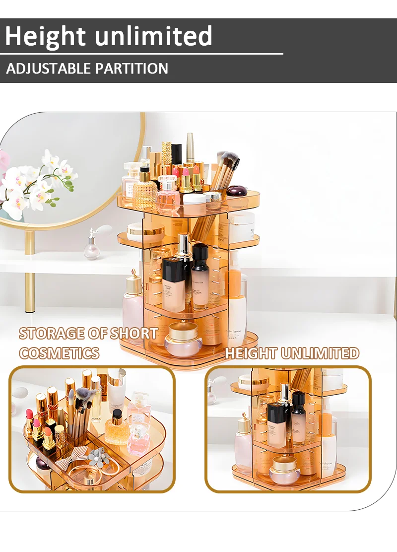 product hot sale 360 degree rotating transparent environmentally friendly ps plastic adjustable cosmetic make up brush organiser-8