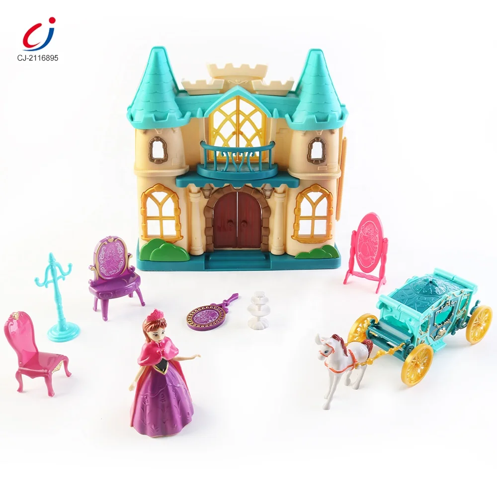 Chengji miniature doll house children pretend role play diy doll house horse carriage play set castle toys for kids doll house