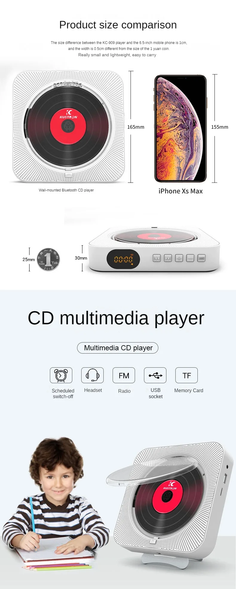 Wall Mounted Multi Functional Home Wireless Speaker Album  Audio Radio CD Player Desk Portable Retro Speaker