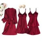 Sleepwear Wholesale Elegant 4 Piece Womens Deep V Neck Lace Sexy Sleepwear Loungewear Homewear Sleepwear Set