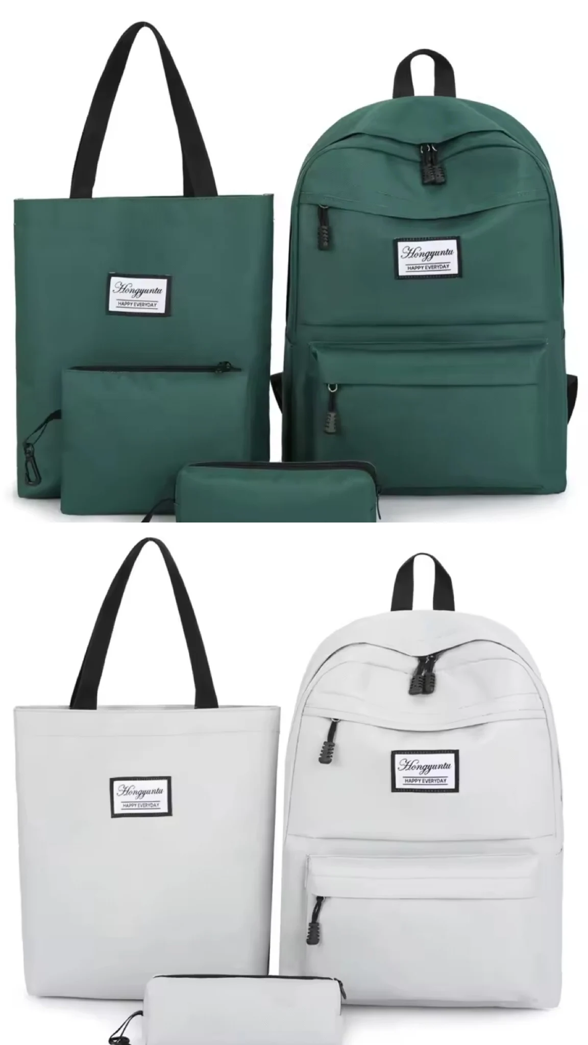 Pink Green Black Red White 4pcs Girls Back Pack Set Children Handbag Stationery Bag Canvas School Bags