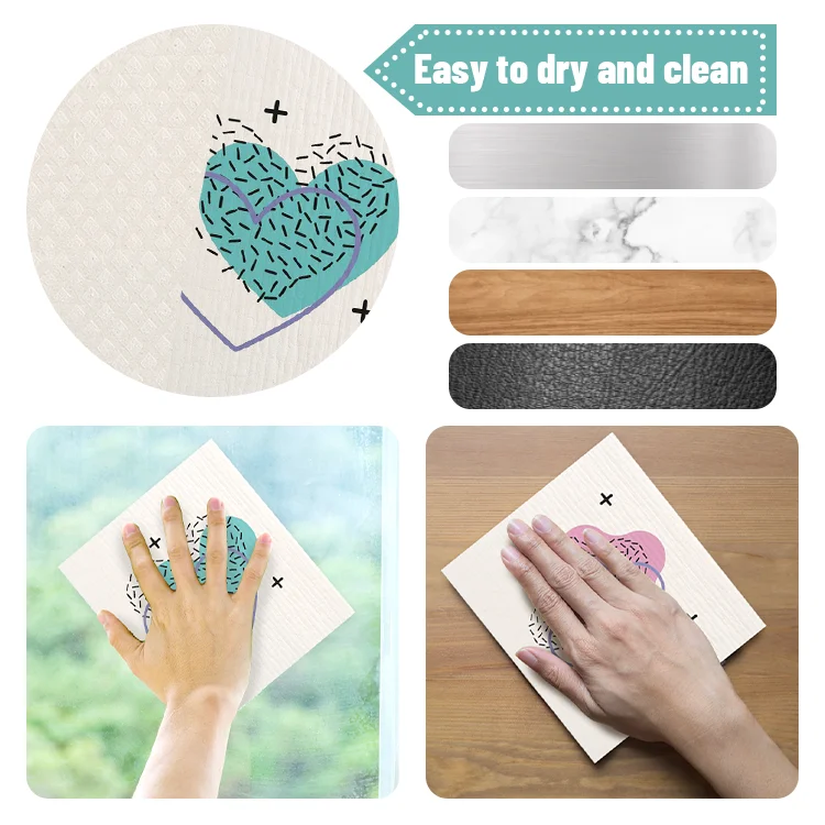 Gloway Custom Printing Eco Friendly Biodegradable Absorbent Cleaning Towel Swedish Dish Cloth Cellulose Sponge Cloth For Kitchen