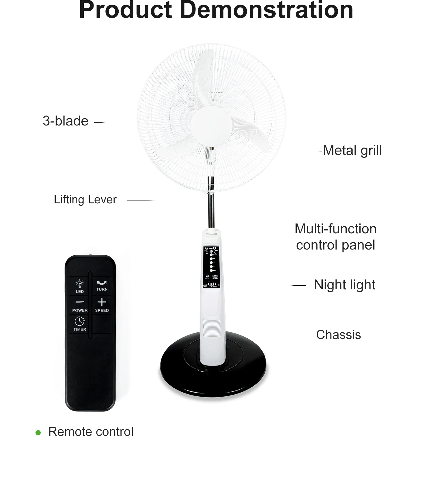 Pedestal Fan, 18-Inch, Solar, Plastic - detail 4