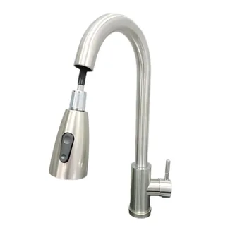 Stainless steel hot and cold pull-out kitchen faucet sink universal swivel telescopic mixer