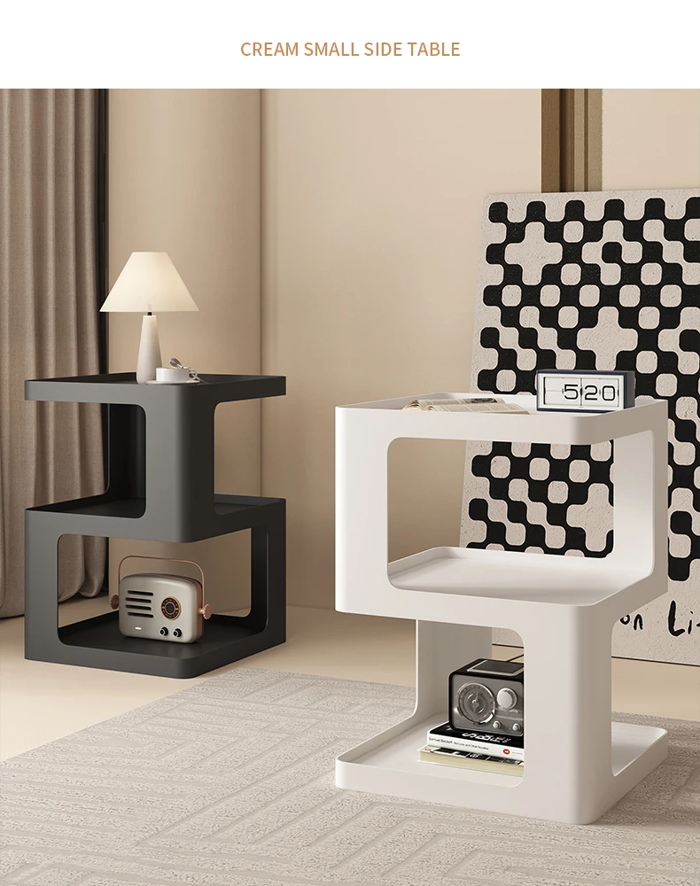 Modern Square White Black Cream Simple Design Side Table Bedroom and Living Room with Storage