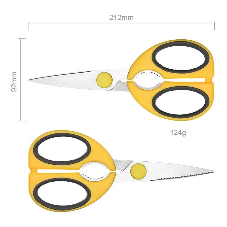 Novelty 8 Inch Yellow Soft Grip Handle Kitchen Scissors Food Grade Stainless Steel Kitchen Shears