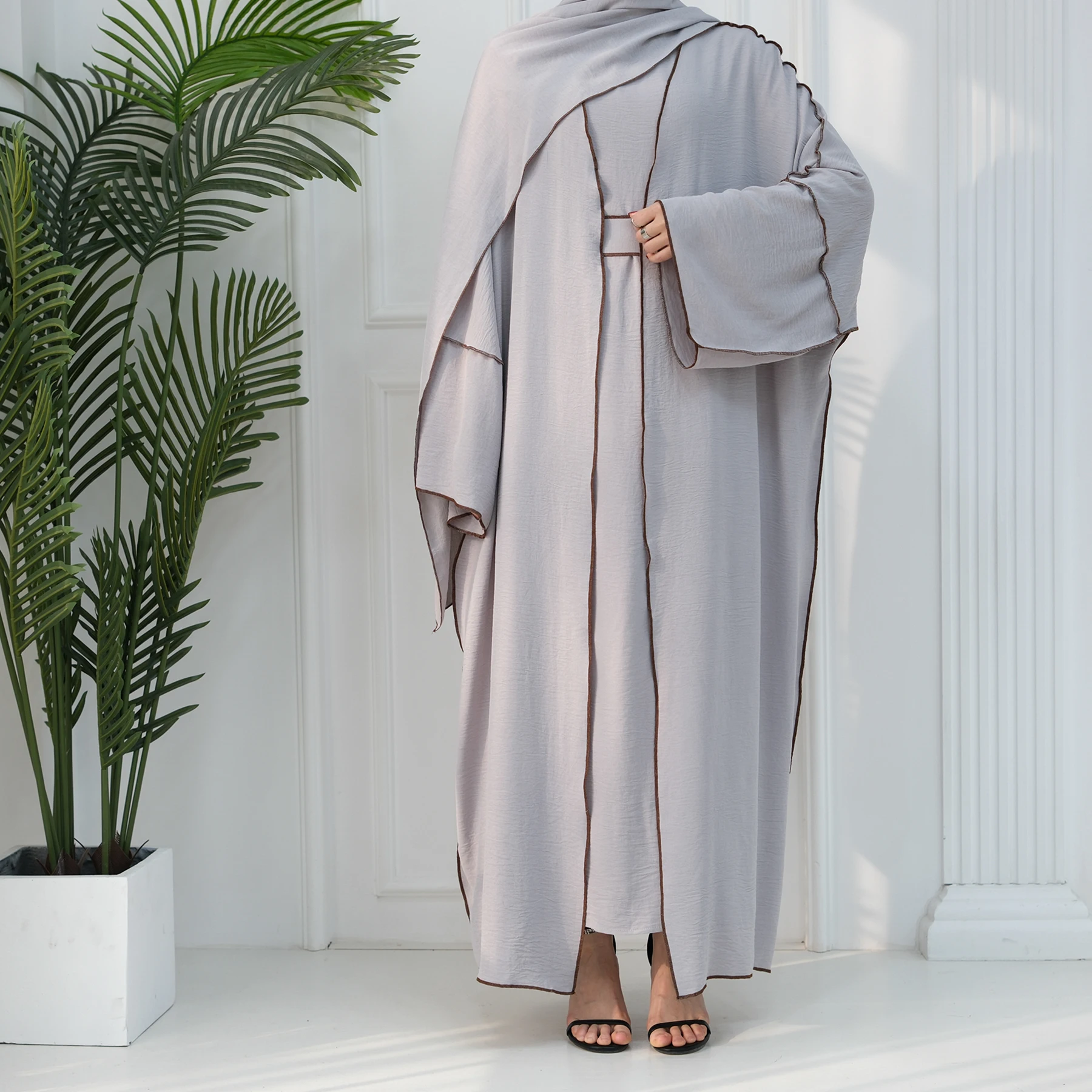 Loriya New Modest Abaya Wrinkle Polyester Eid Dubai Open Abaya