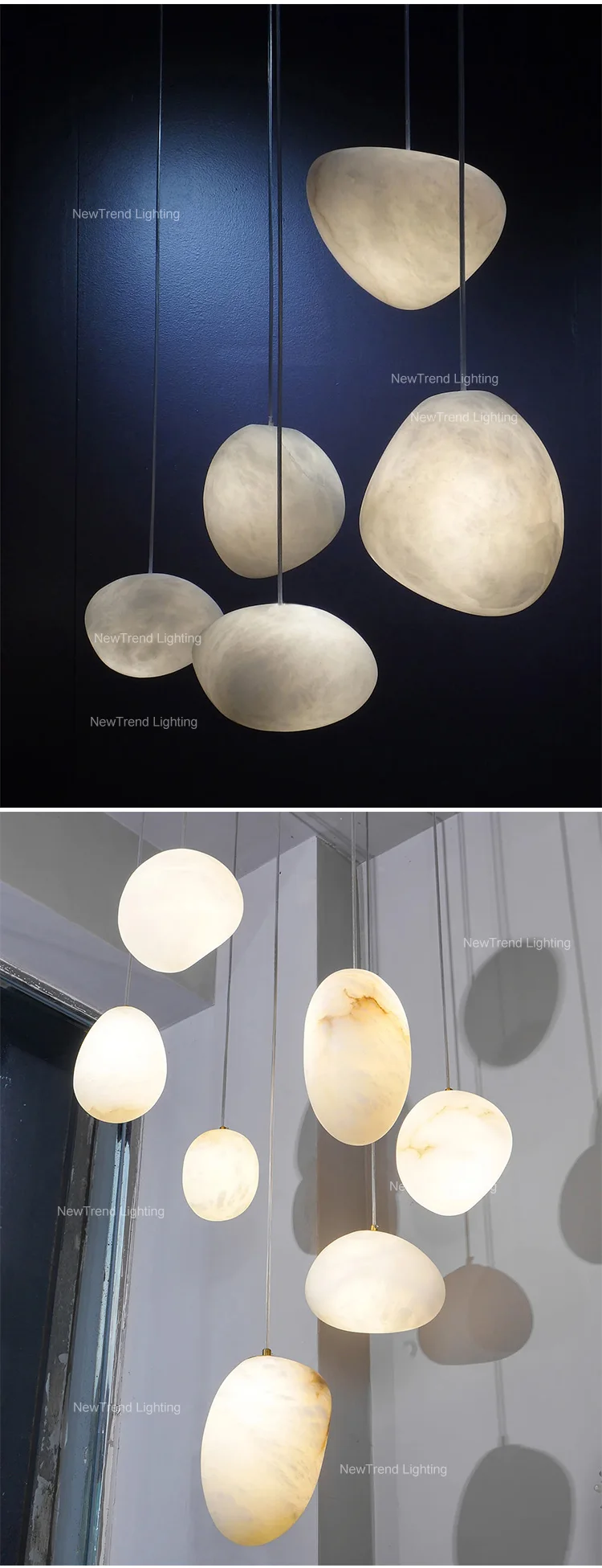 New Product Indoor Decoration Chandelier Dining Room Bedroom Stone Shape LED Pendant Light Alabaster Pebble Chandelier supplier
