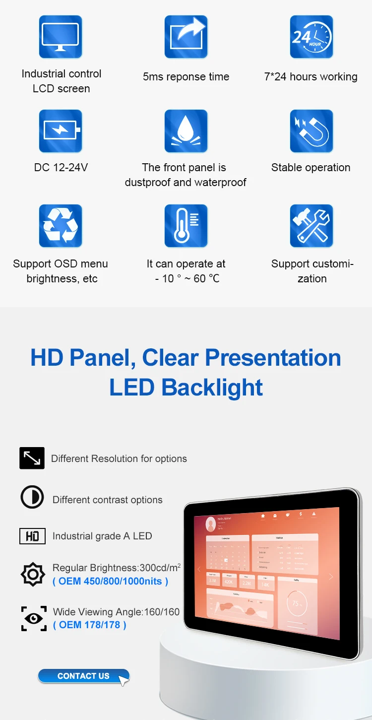 Industrial 18.5 Inch LCD Monitor PCAP Capacitive Touch Screen VGA HD TFT Wall Mount Kit USB Aluminum Frame New EETI Desktop