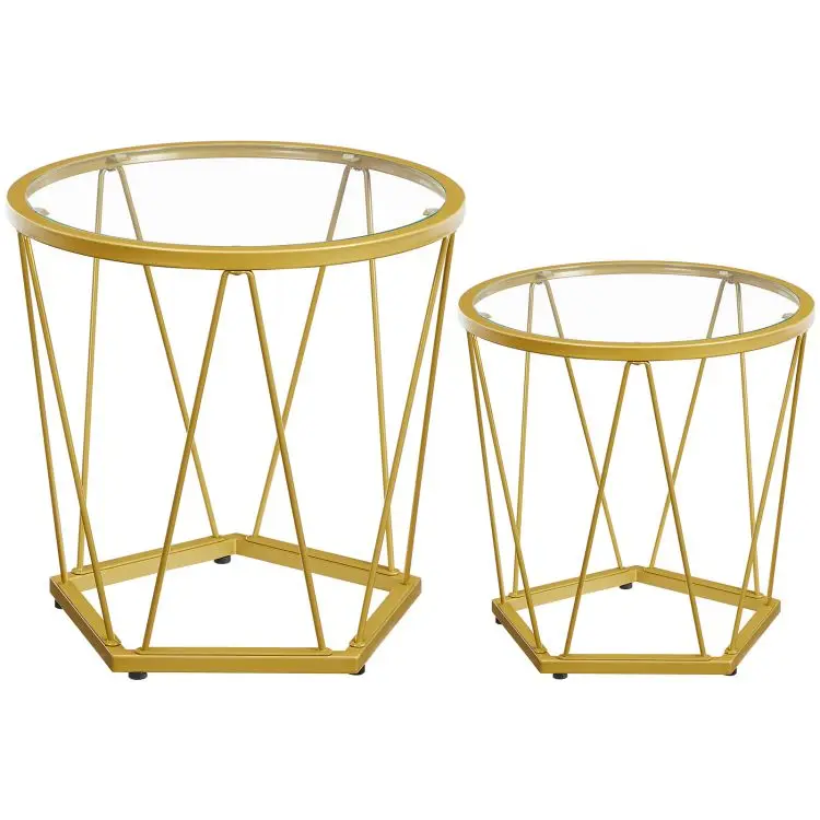 Wholesale Living Room Modern Round Nesting Glass Gold Coffee Table Set of 2 Center Table Stacking Side End Table with Storage