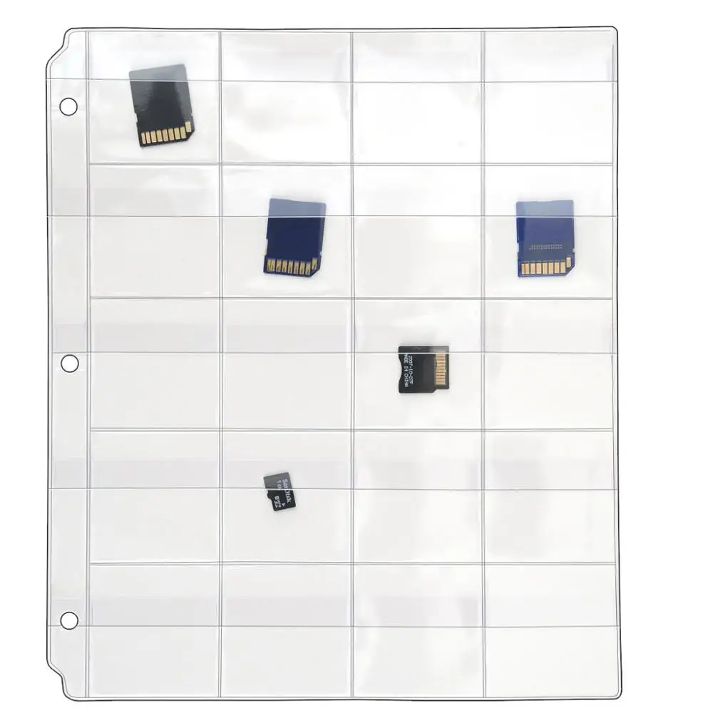 20-Pocket Binder Page with Flaps - For Flash Drives, Memory Cards, Diapositives, Coins - Clear PVC Plastic - VH1173F