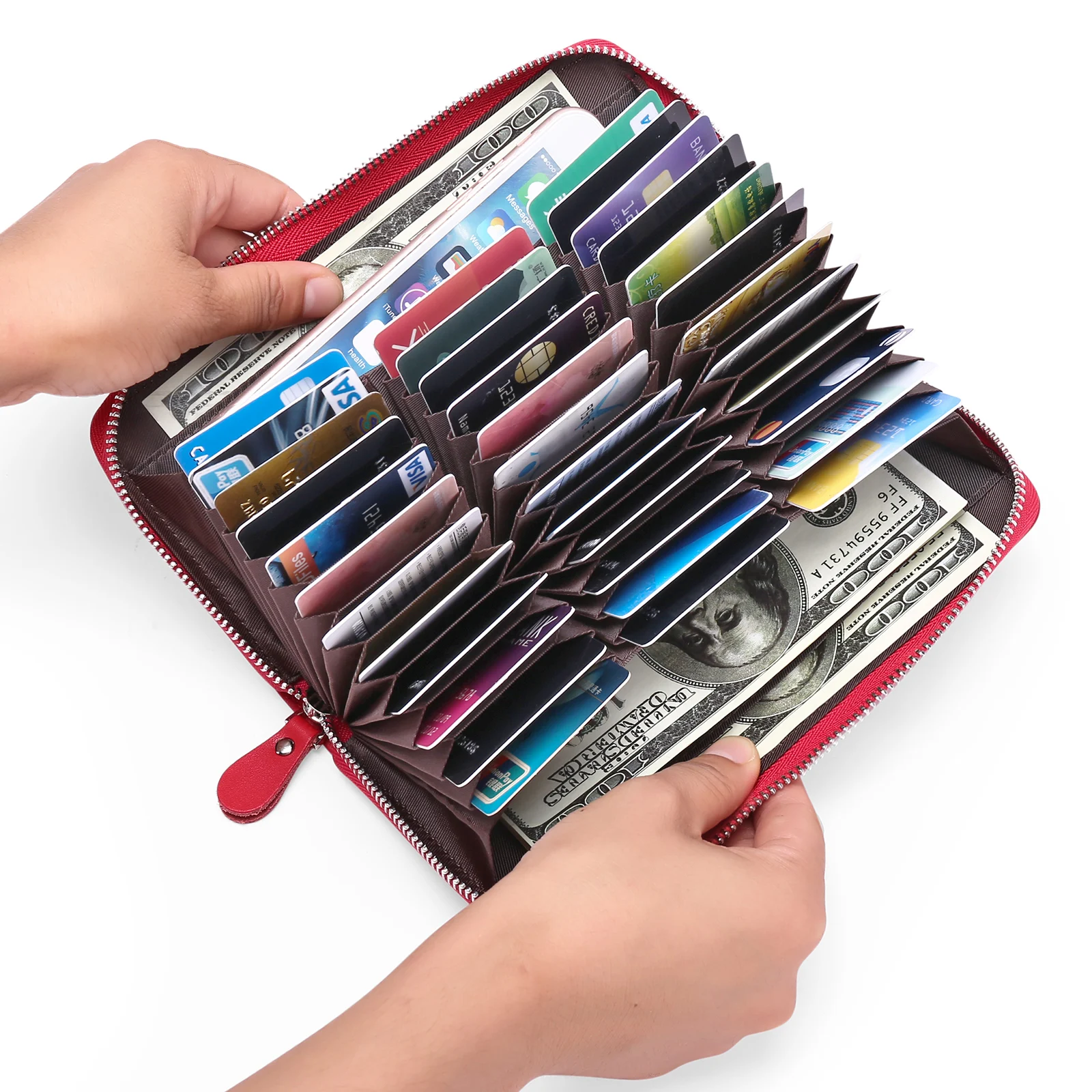 Women 36 Slots RFID Blocking Card Holder Large Long Leather Zipper Organizer Accordion Wallet 
