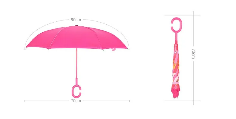 HJH492 Children Long Double Layer Kids Reverse Umbrella Cartoon Animal Umbrella for Boys and Girls Handle Free Rain Umbrellas