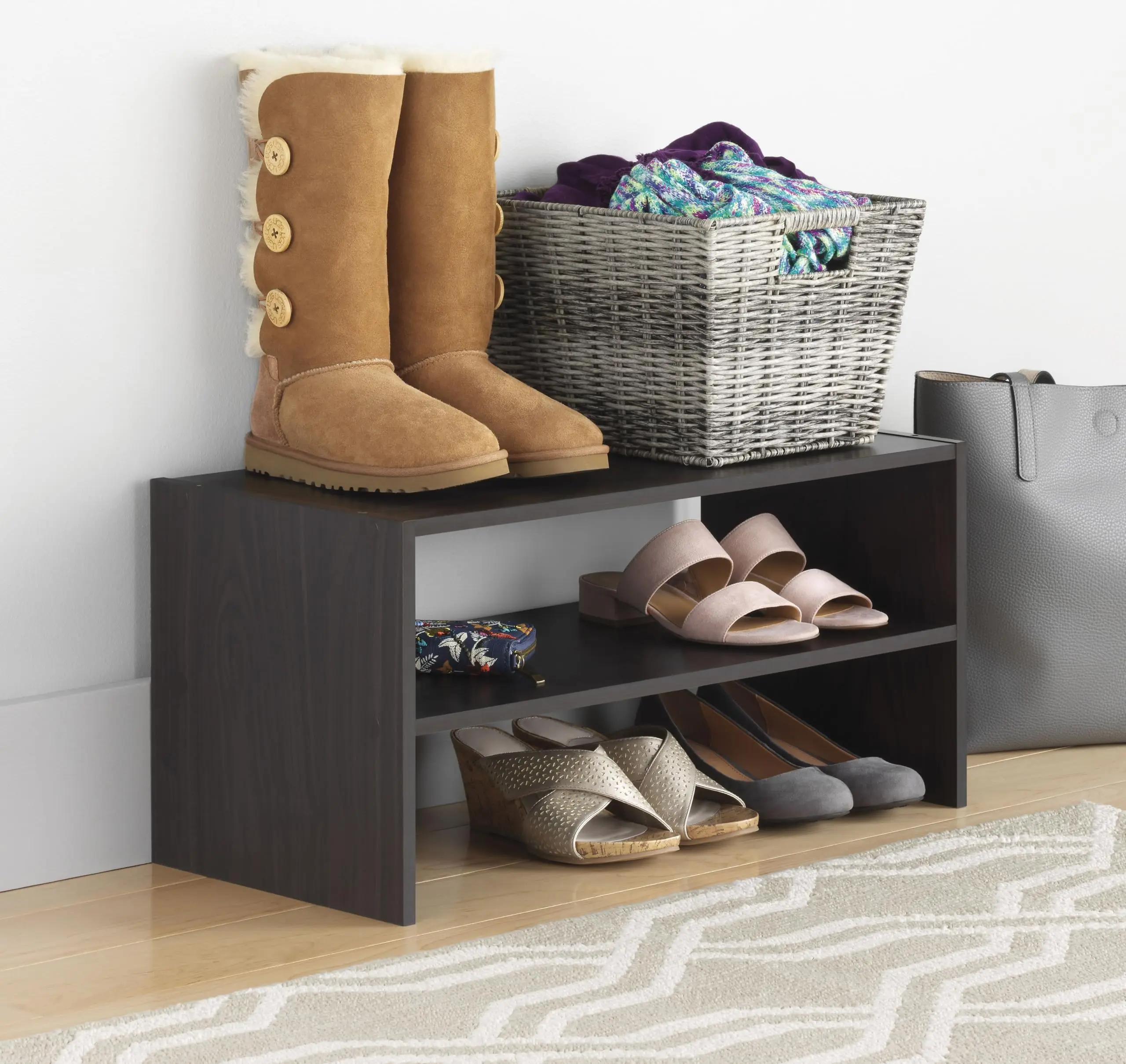 product solid wood 2 layer stackable shoe rack modern design home furniture storage organizer for shoes at entrance-8