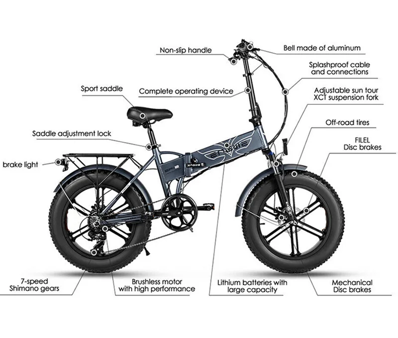 2024 EU Warehouse Engwe EP-2 Pro Pit Dirt Full Suspension City Bicycle Folding Electric Bike 20*4.0 Inch Best 48v 750w Custom