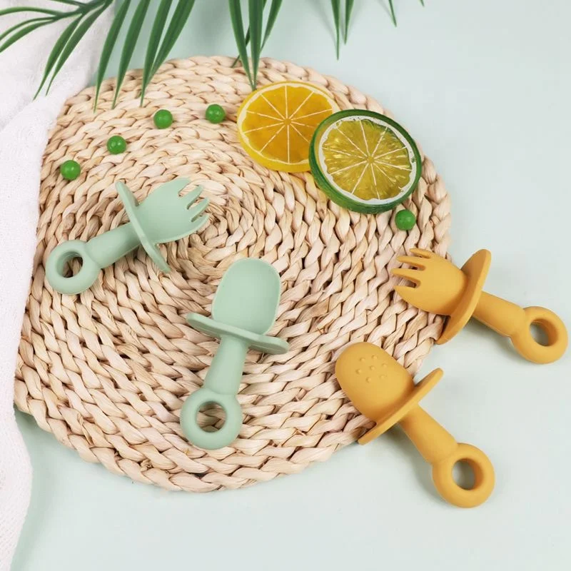Custom Silicone Baby Spoon and Fork Set ODM OEM Baby Fork and Spoon for kids children travel feeding