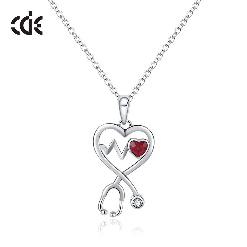 CDE YP1595 Unique Jewelry S925 Sterling Silver Heart-Shaped Pendant With Crystal ECG Line Design Heart Necklace