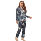 Suit Pajamas Women Hot Selling Quick Dry Long Sleeve Trouser Print Home Suit Silk Floral Satin Pajamas Women Set