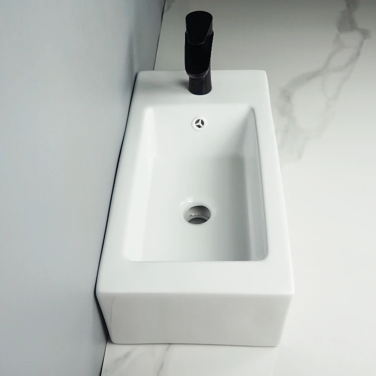 Tarpul Good Load-bearing Safety White Black Wall Hung Sink Bathroom Sink Ceramic Water Basin factory