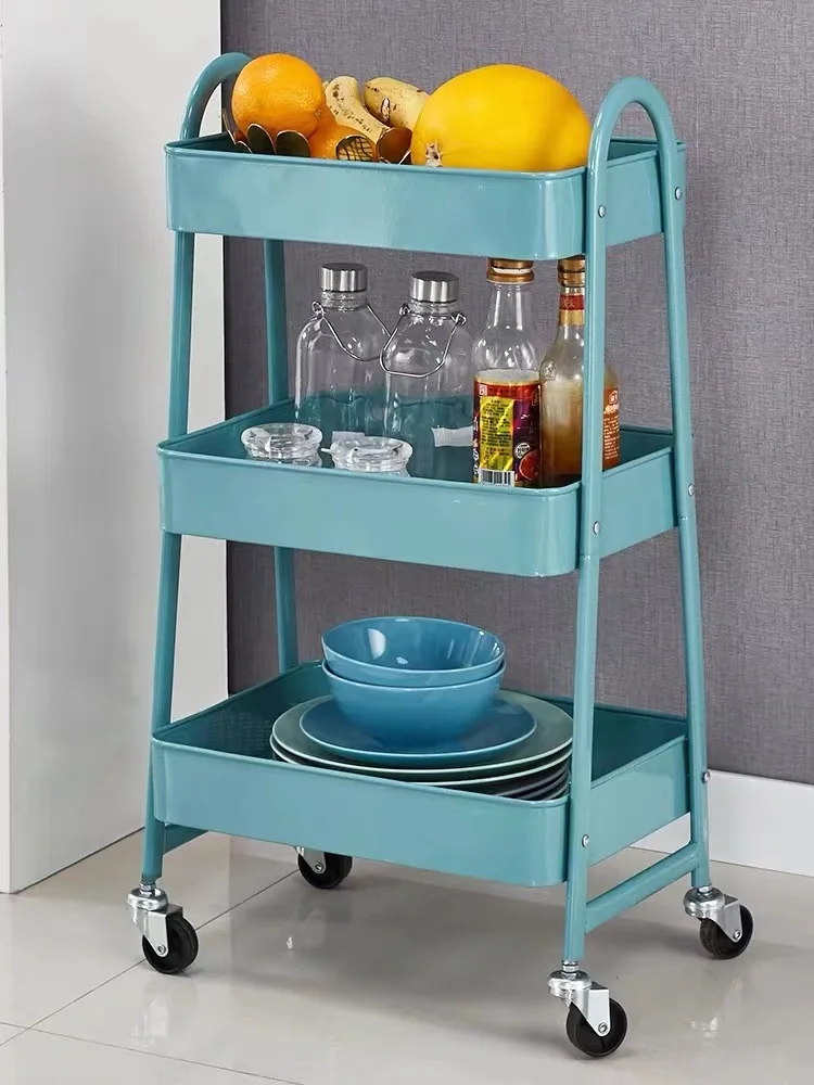 high quality  Manufacturer Makeup Utility Organizer Cart 3 Tier Kitchen Storage Holder Rack Trolley With Four Wheels