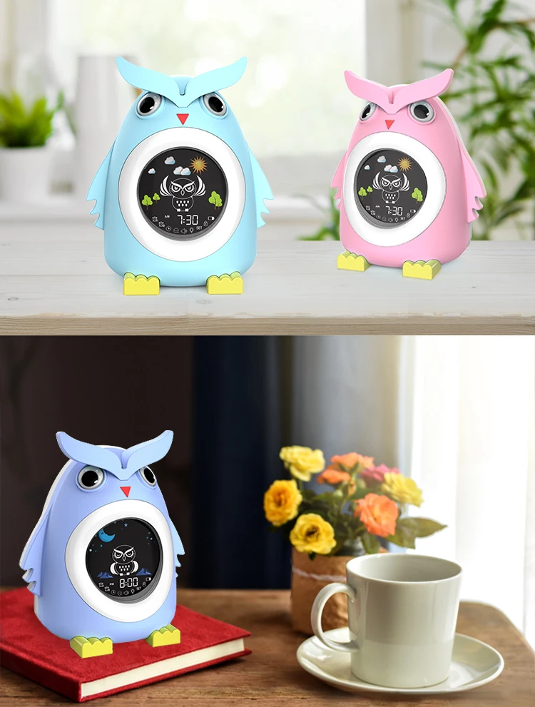 Lovely Kids Table Lamp Cartoon Cute Owl Digital Alarm Clock Children Sleep Training Toddler Led Table Night Lights