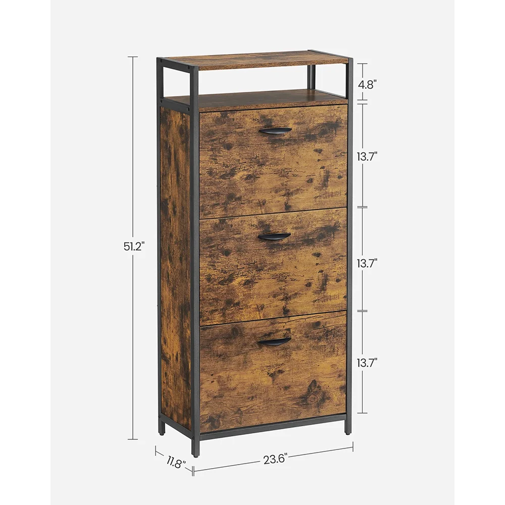 Modern 18-Pair Shoe Storage Cabinet Wood and Metal Design for Home Living Room or Entry Shoe Organizer Rack details
