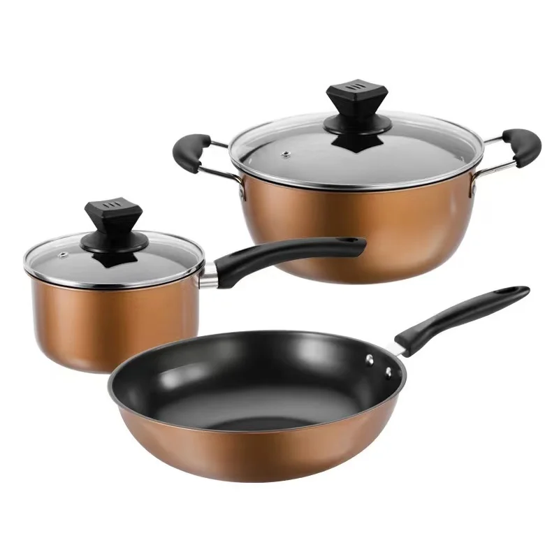 Cook Dinnerware Kitchen Accessories Set Cookware 16/22/32cm frying pan cooking pot fry soup iron sheathed pan Cookware Sets