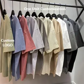 High Quality Plain Heavyweight Custom Blank Tshirts Short Sleeve Oversized 100% Cotton Vintage Acid Washed T Shirt Men
