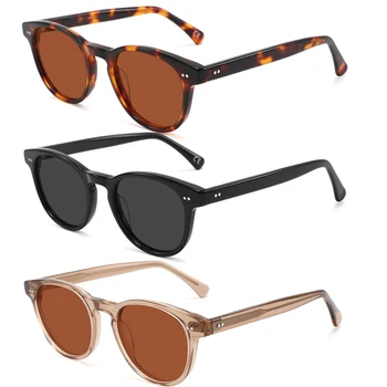 New China Factory Custom High Quality Sun Glasses Men Women TAC Lenses UV400 Outdoor Round Acetate Sunglasses