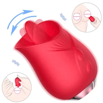 Powerful Tongue Rose Vibrator for Women Licking Nipple Clit Clitoris Stimulator Female Adults Sex Toys for Women Sex Shop