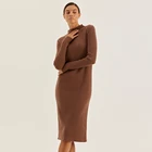 Clothing Customized Winter Ladies Sexy Long-sleeved Mid-high Collar Brown Casual Knitted Women's Clothing