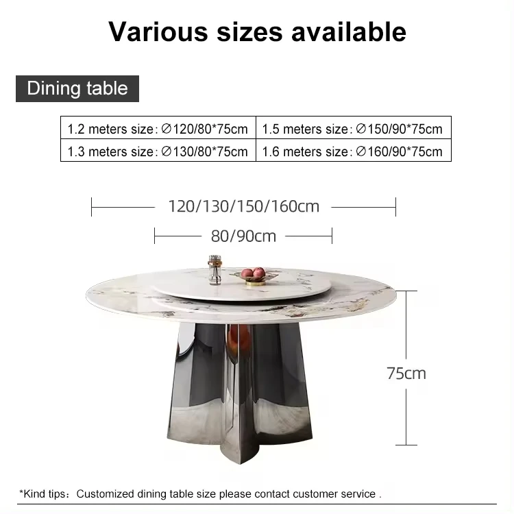 Luxury Nordic Sintered Stone Dinning Table Set For 6  Carbon Steel Base Round Dining Furniture Restaurant Table With Turntable