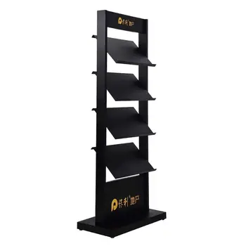 4 Tier Free-Standing Magazine Rack Rolling Book Shelf Organizer Display Stand Holder, Newspaper Information Storage Rack