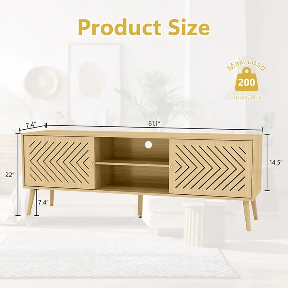 Mid Century Modern TV Stand for TVs up to 70 Inch Wooden Entertainment Center with Sliding Doors for Living Room Furniture supplier