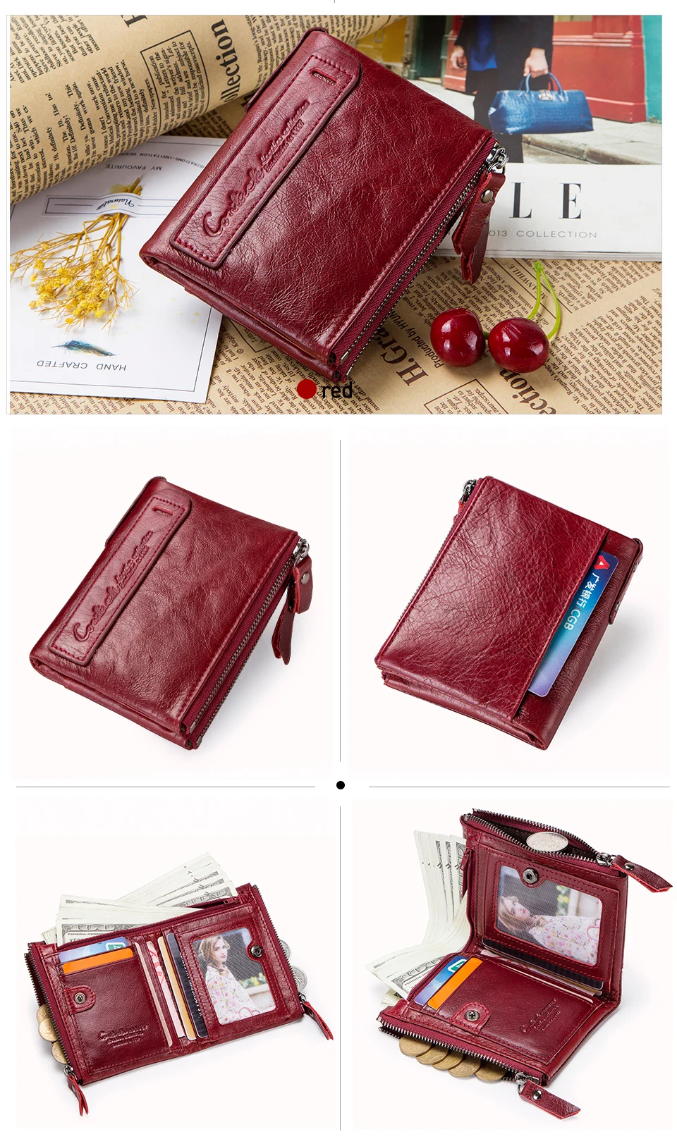 Contact's Genuine Leather Wallet for Men RFID Blocking Bifold with 2 Note Slots and 2 Coin Pockets