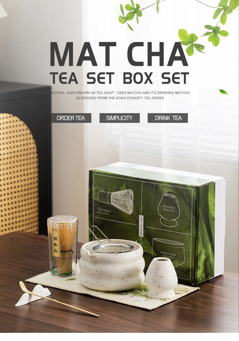 Custom Logo Matcha Tea Set 4 to 10 Pieces Japanese Matcha Bowl Tea Whisker Standing Bamboo Matcha Oem Set Whisk with Gift Box manufacture