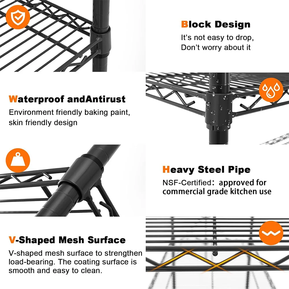 4 Tire Storage Metal Wire Shelving 250kg Per Shelf Capacity Commercial Heavy Duty Wire Rack Shelf Organization OEM&ODM Black
