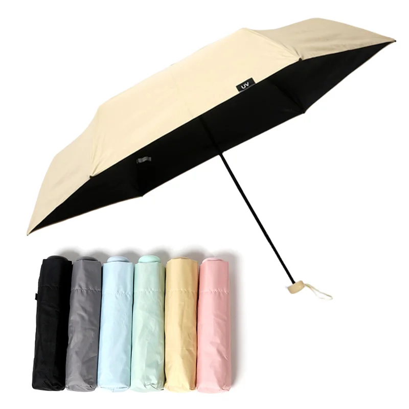 New Style Popular Hot Sale Mini Pocket Windproof Compact Triple fold push-pull switch vinyl sunshade portable uv umbrella