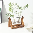 Planter Glass And Wood Vase Planter Stand Desktop Glass Planter Desktop Hydroponic Flower Vase For Home Decoration
