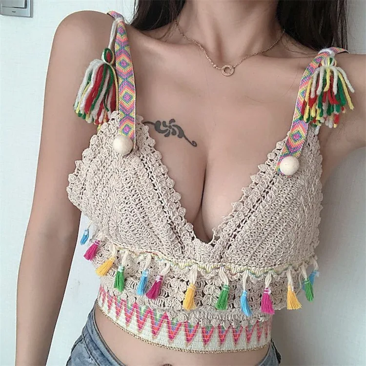 seamless top 2 pc brazilian a la main sexi knitting with shells cover up black lingerie girl crochet micro bikini