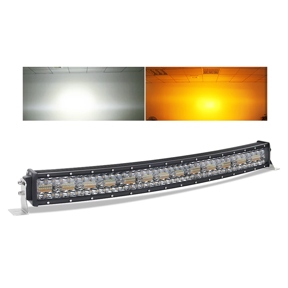 Flashing Off Road 12V 22'' 32'' 42'' 50'' 52'' inch Dual Color Fog Strobe Yellow Amber Roof Curved Led Light Bar For Truck Car