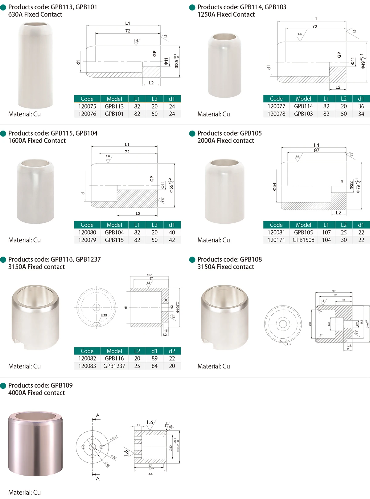 GPB108 3150A Fixed Contact manufacture