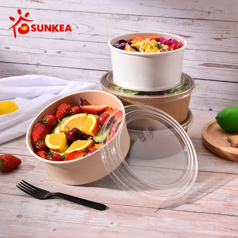 500ml, 750ml, 1000ml, 1300ml disposable kraft white and bamboo unique paper food salad bowls