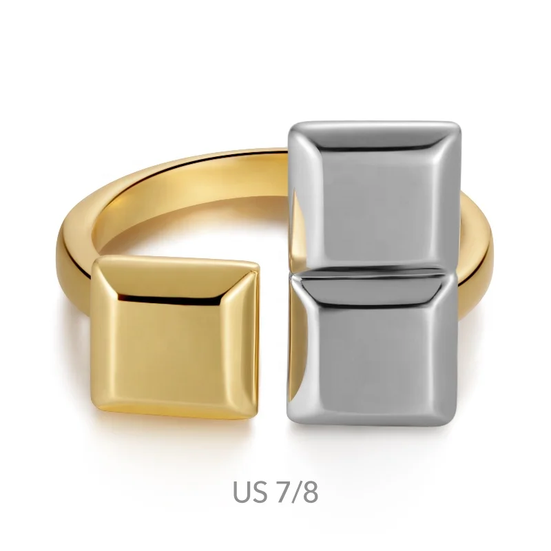 18K Gold Plated Brass Jewelry Square Design Mixed Color Adjustable Opening Accessories Rings R224161